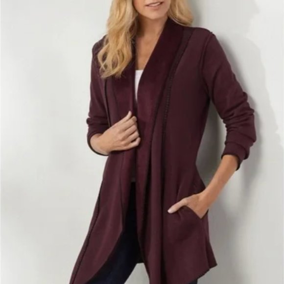Soft Surroundings Jersey Knit Cardigan Jacket Fleece Lined Dark Fairy Grunge -S - Picture 2 of 14